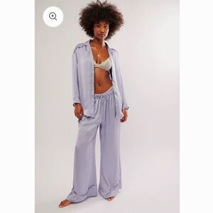 Free People Lavender Satin Pajama Set with Pale Yellow Bralette